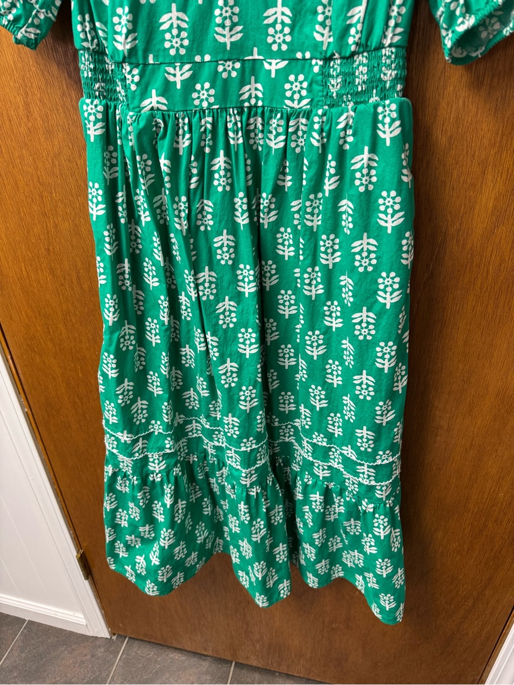 J. Crew Factory Block-Print Puff-Sleeve Midi Dress Emerald Beryl 10 - Picture 11 of 16